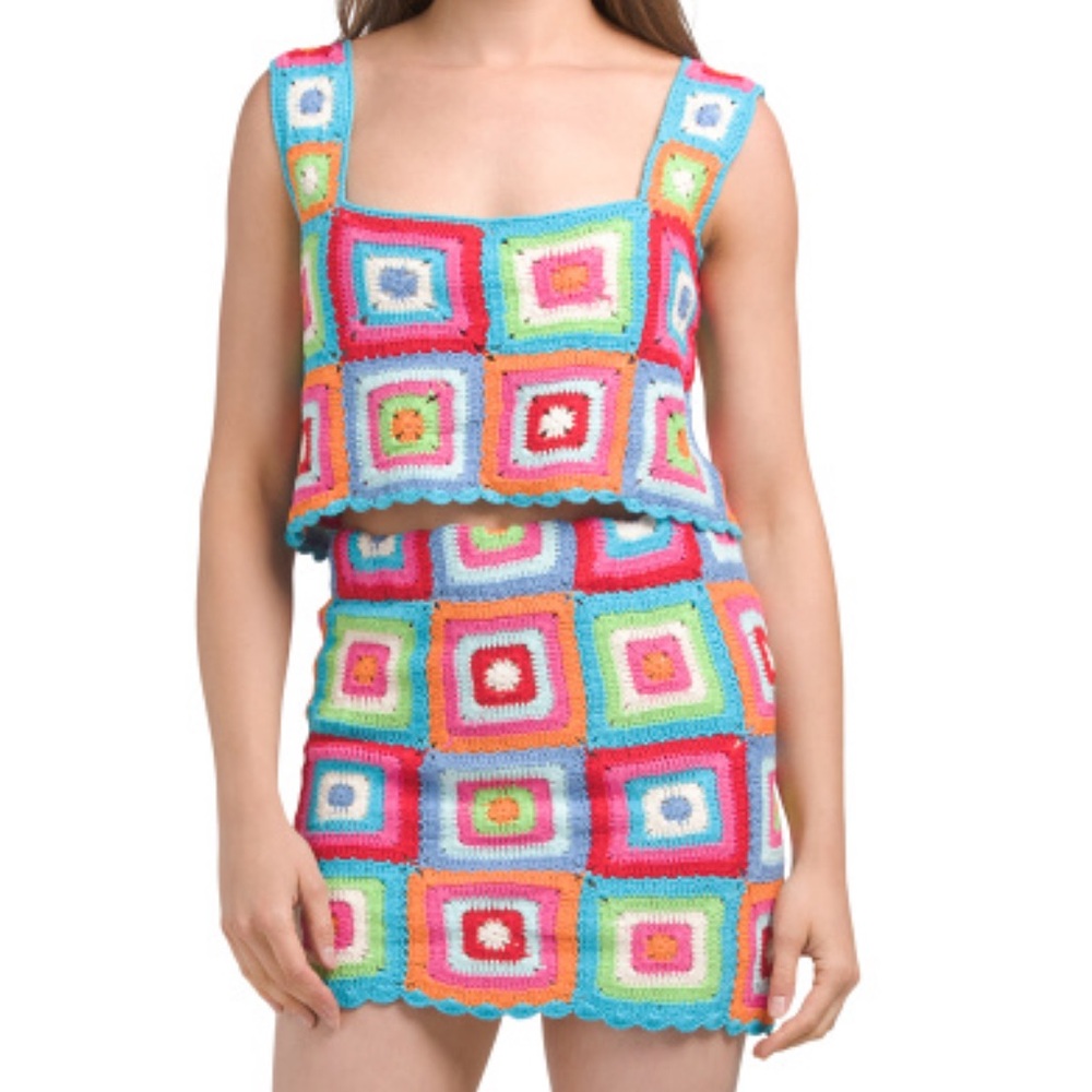 NWT Show Me Your Mumu colorful crochet top and skirt set size small